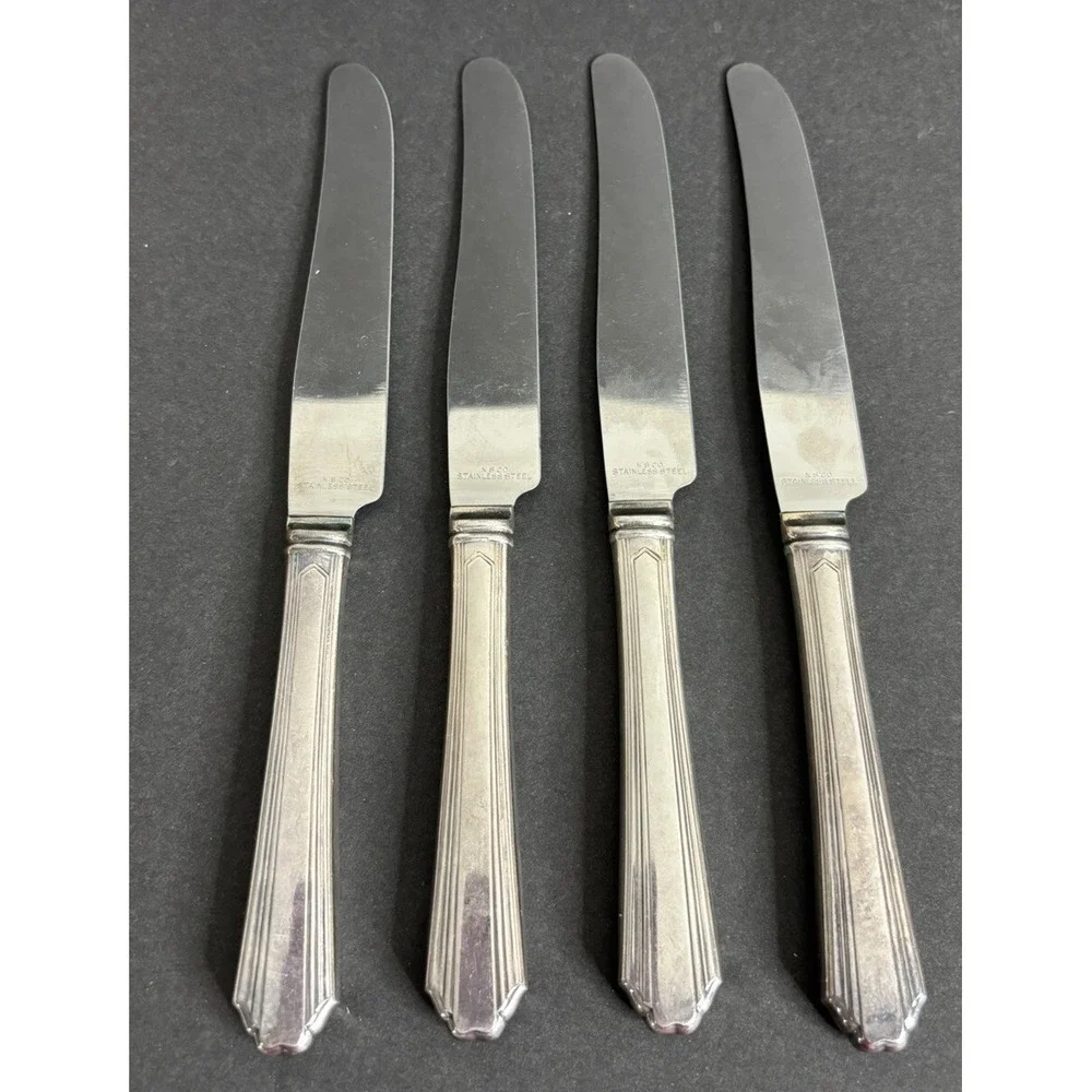 4 National Silver Co Lady Joan Dinner Knives 9 1/2